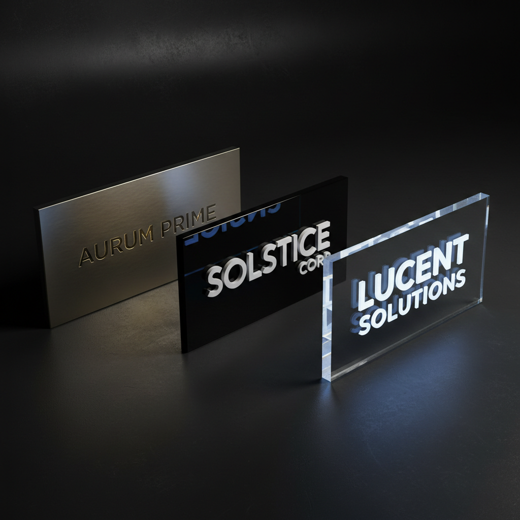 Premium signage products including titanium board, acrylic letter raising name board with 3D raised letters and acrylic board